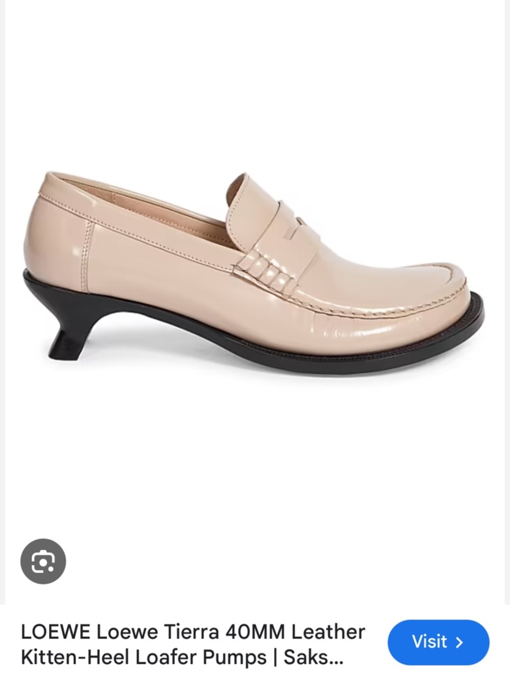 LOEWE Terra Leather Kitten-Heel Penny Loafers Powder NIB